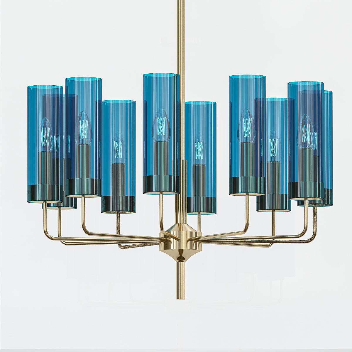 Люстра Hans-Agne Jakobsson Brass Blue Glass Tube Chandelier 6 Hans-Agne Jakobsson by ImperiumLoft