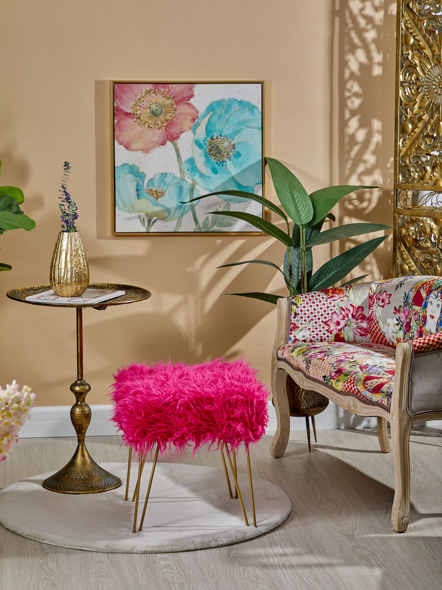 Пуф с меховым ворсом Glasar 49-323