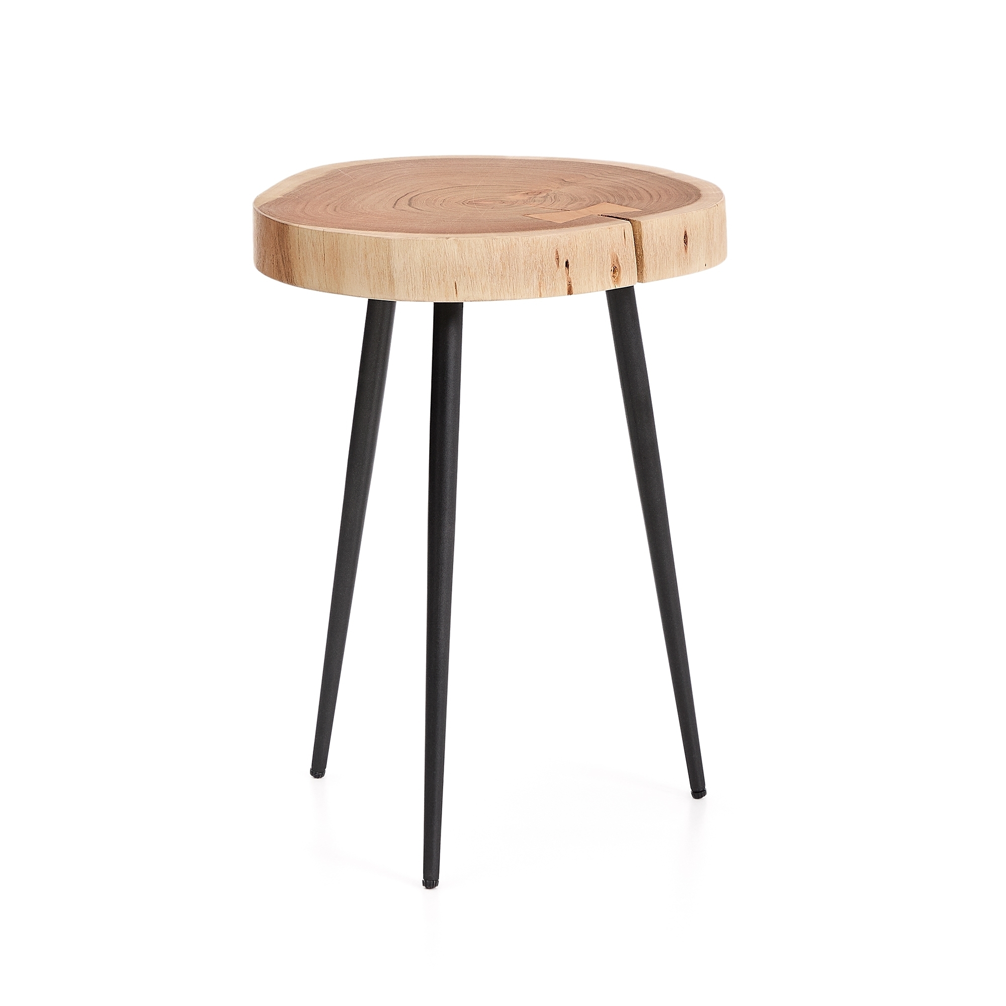 Приставной столик Tanive из акации с выбеленной отделкой и черными стальными ножками Ø35 см La Forma (ex Julia Grup)