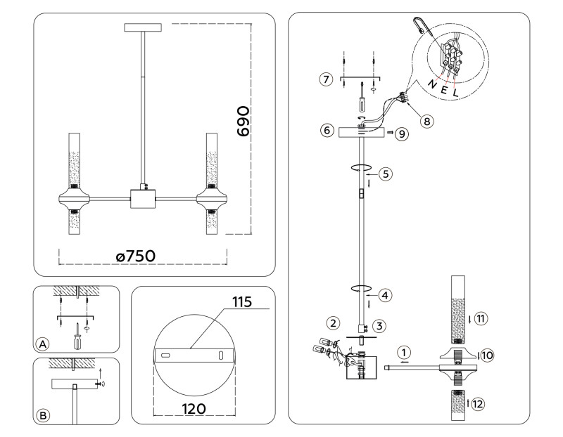 Люстра на штанге Ambrella Light LH55353