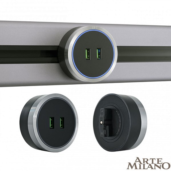 Трековая система розеток Arte Milano 380066TS LED/USBx2 Grey