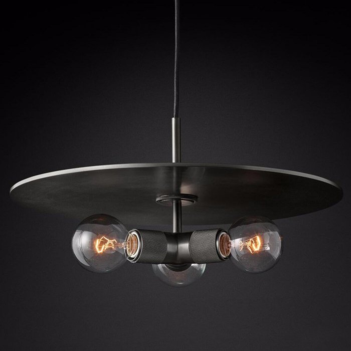 Люстра Rh Utilitaire Disk Triple Pendant Black By Imperiumloft