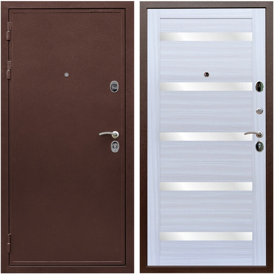 Дверь входная Graf Престиж Антик медь / МДФ 16 мм СБ-14 Сандал белый стекло белое