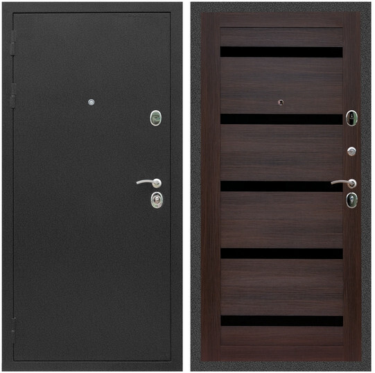 Дверь входная Graf Люкс ТП-70 Черный крокодил / МДФ 16 мм СБ-14 Эковенге стекло черное