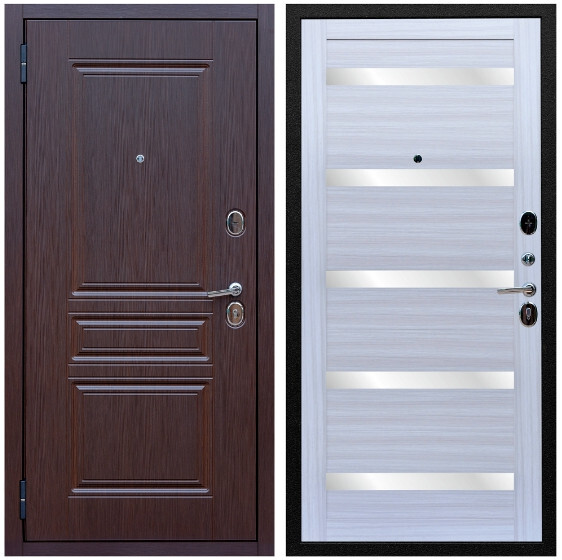 Дверь входная Graf Экстра МДФ 10 мм ФЛ-243 Лиственница шоколад / МДФ 16 мм СБ-14 Сандал белый стекло белое