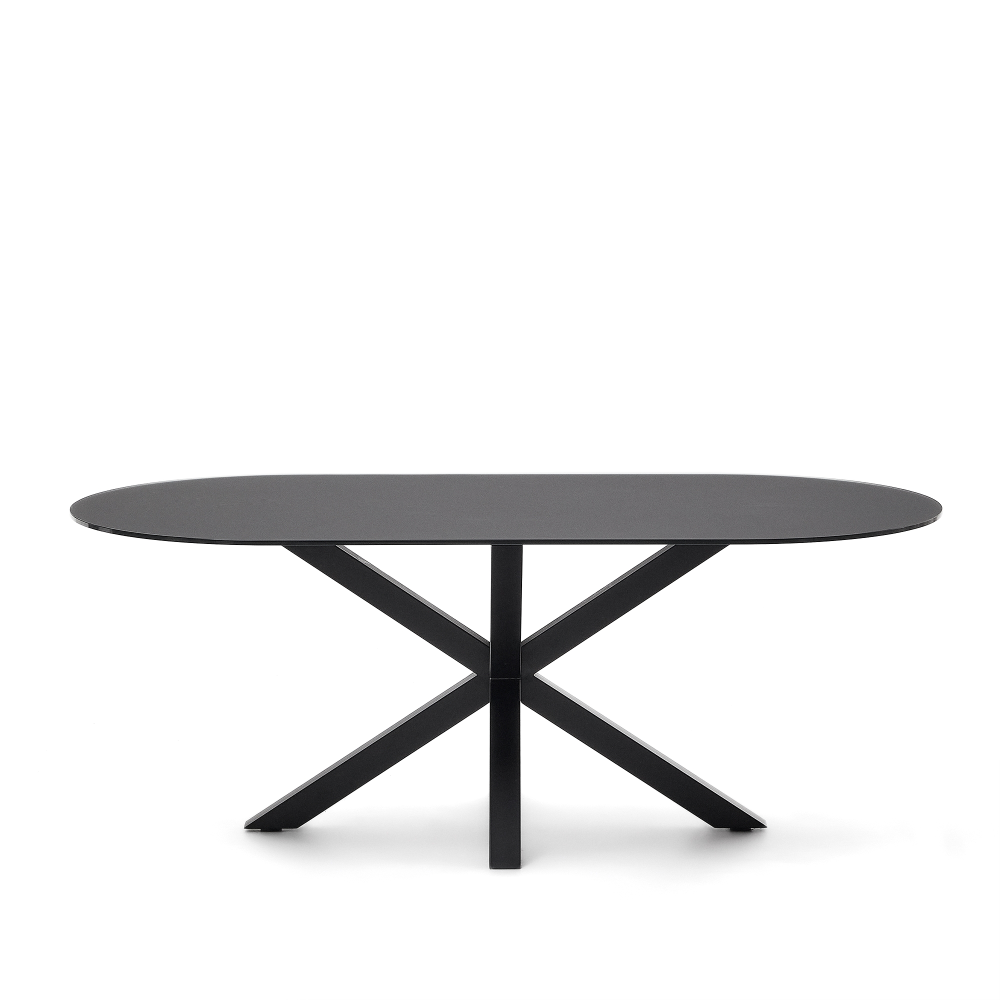 Стол Argo с черным стеклом и черными стальными ножками Ø 200 x 100 см La Forma (ex Julia Grup)
