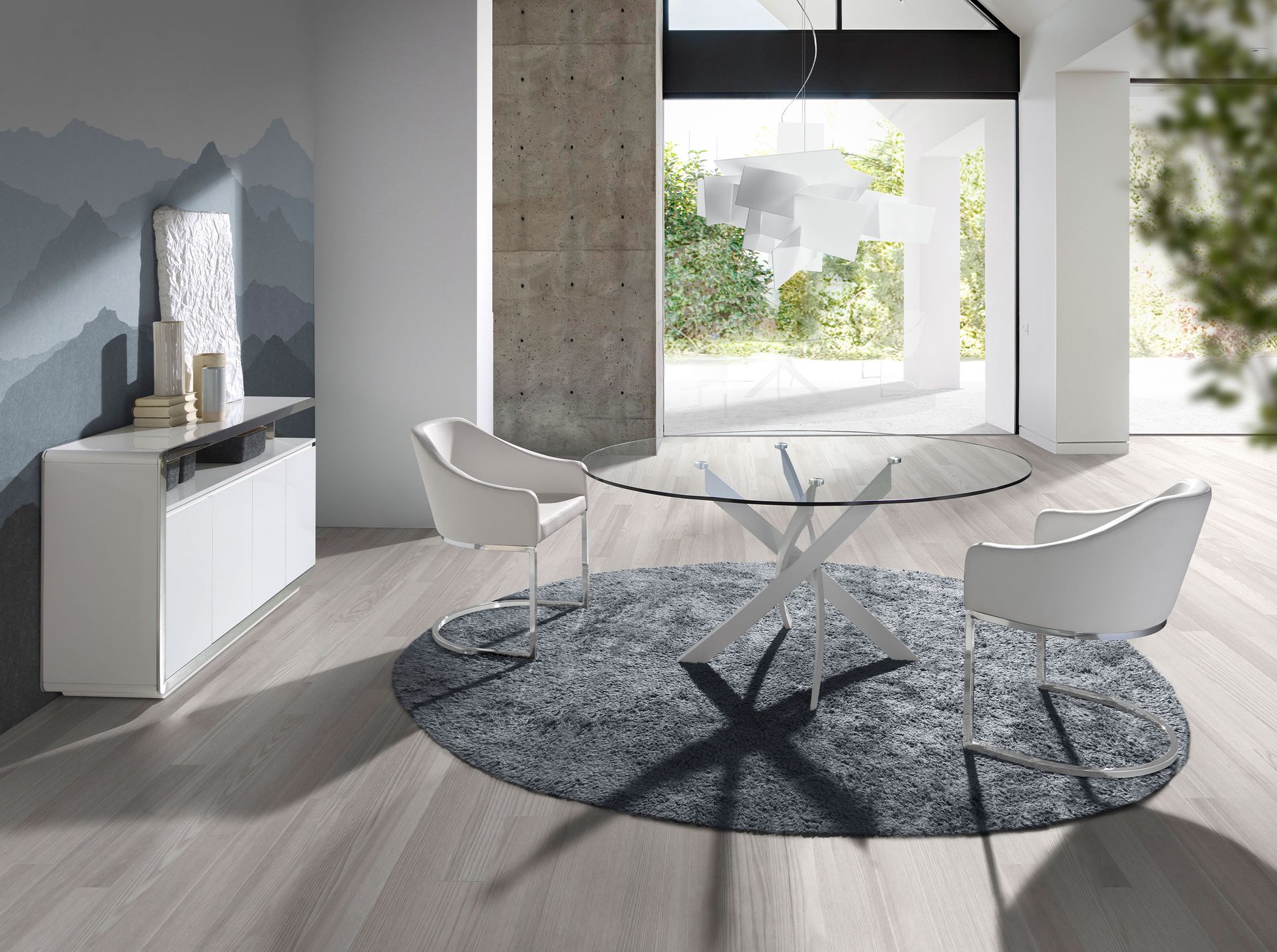 Круглый обеденный стол из закаленного стекла и белой стали 1138-Ø120 Angel Cerda