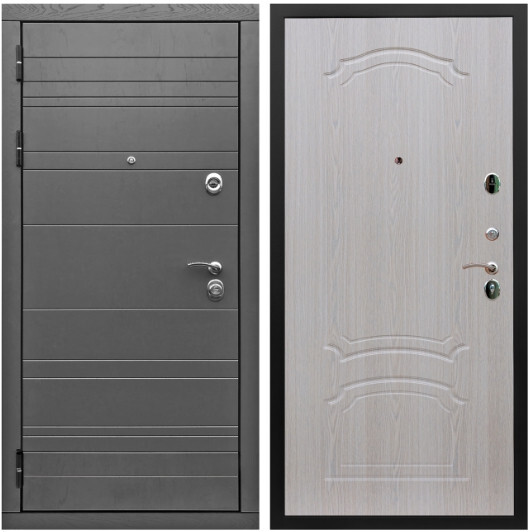 Дверь входная Graf Роял Вуд МДФ 10 мм Роял Вуд графит / МДФ 6 мм ФЛ-140 Дуб беленый