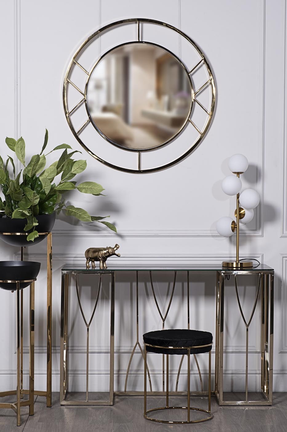 Пуф велюровый круглый черный/золото Garda Decor GY-BEN8178GOLD-BL