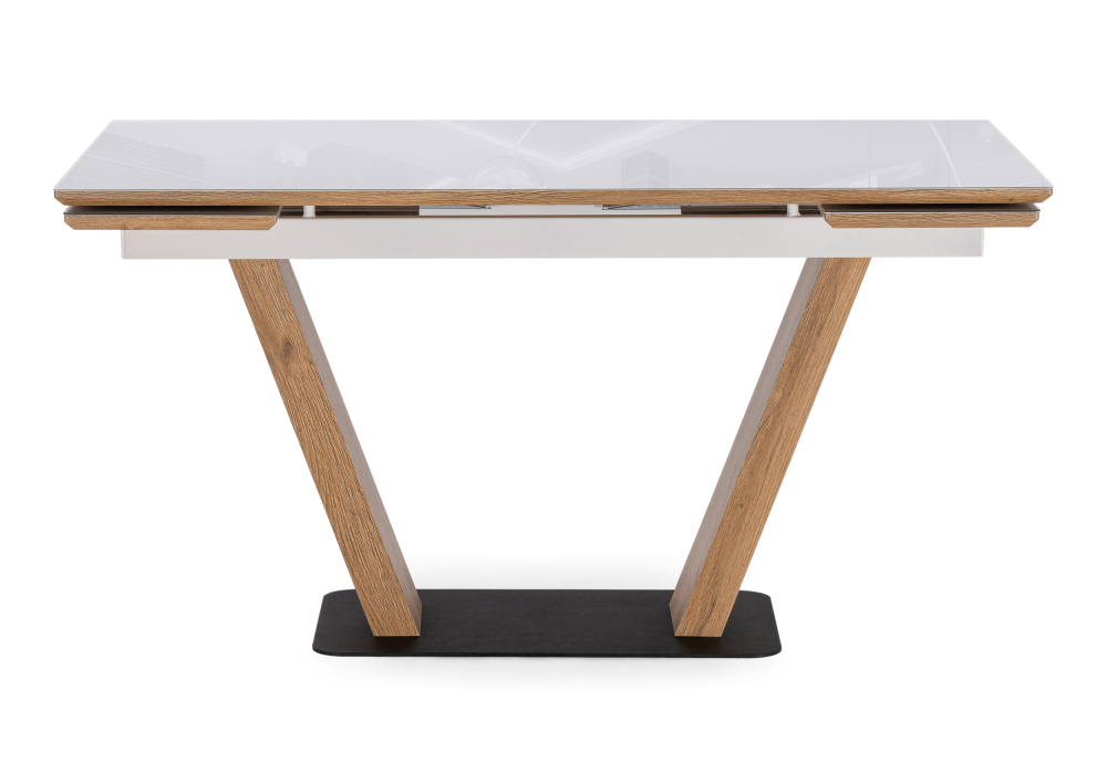 Стол стеклянный Woodville Конор 140(200)х80х73 белый / дуб вотан 511147