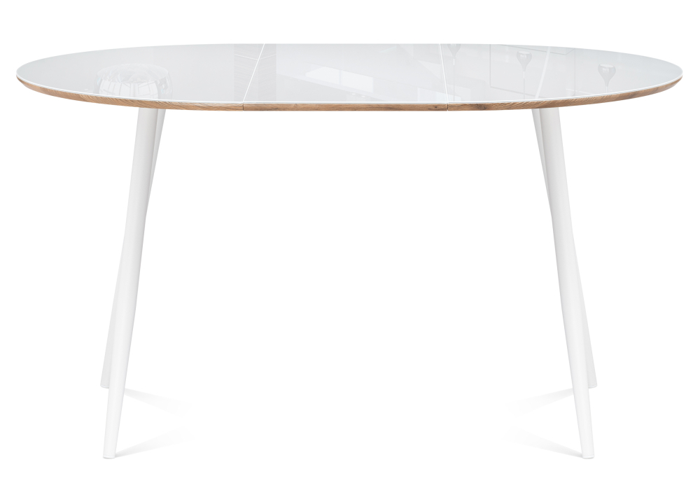 Стол стеклянный Woodville Абилин 100(140)х76 ультра белое стекло / дуб вотан / белый матовый 516545