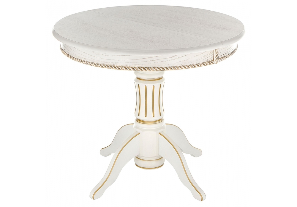 Стол деревянный Woodville Павия 90(120)х90х80 молочный с золотой патиной 406082