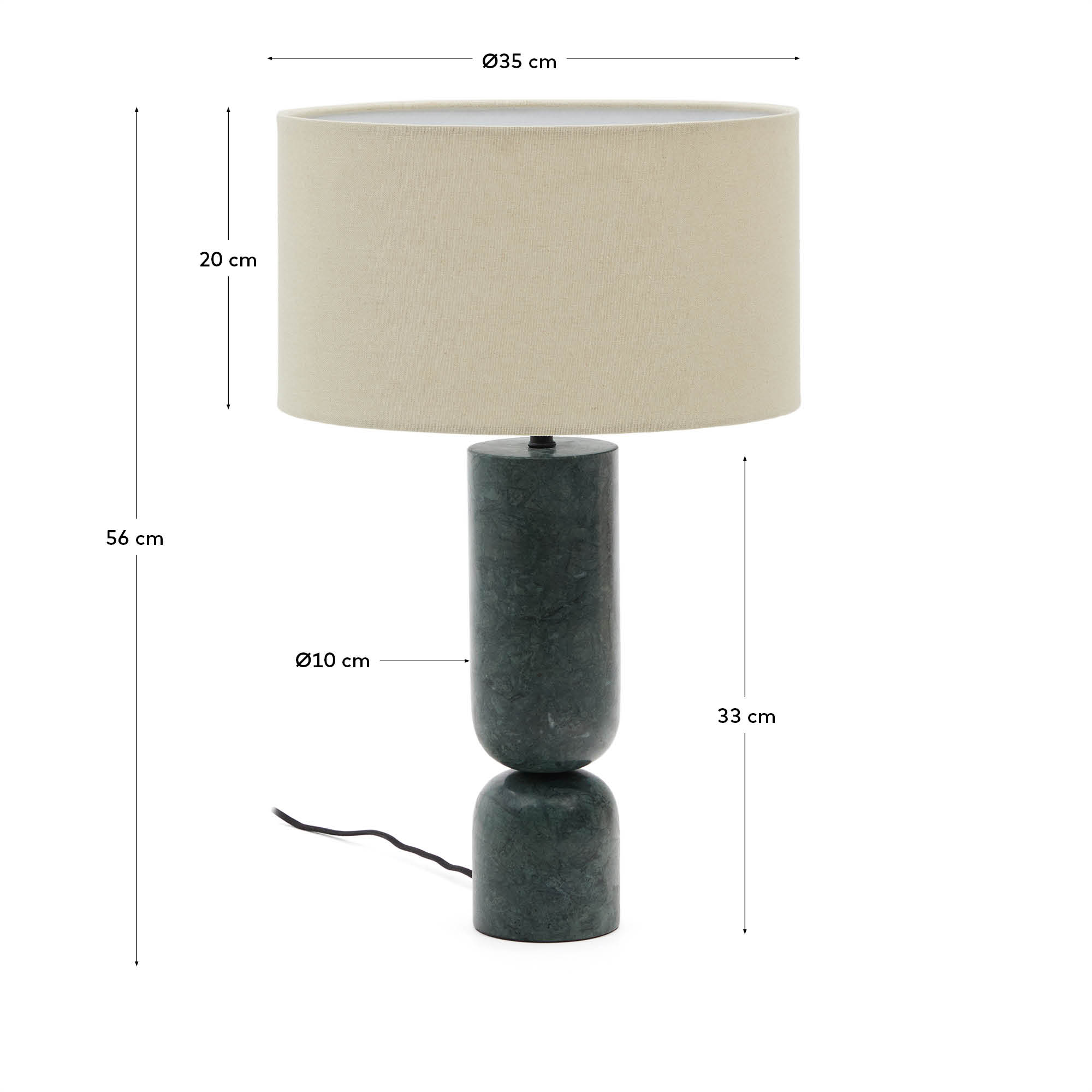 Настольная лампа Vex из зеленого мрамора с серым льняным абажуром La Forma 210518