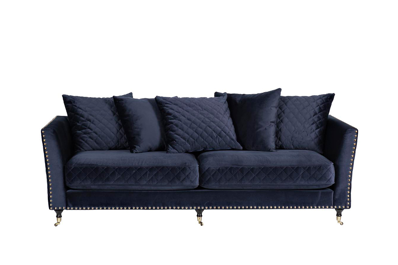 Диван Sorrento 220 трехместный велюровый темно-синий Garda Decor SORRENTO-220-2K-Т.СИНИЙ-Bel18