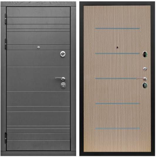 Дверь входная Graf Роял Вуд МДФ 10 мм Роял Вуд графит / МДФ 6 мм В-03 молдинг Венге светлый