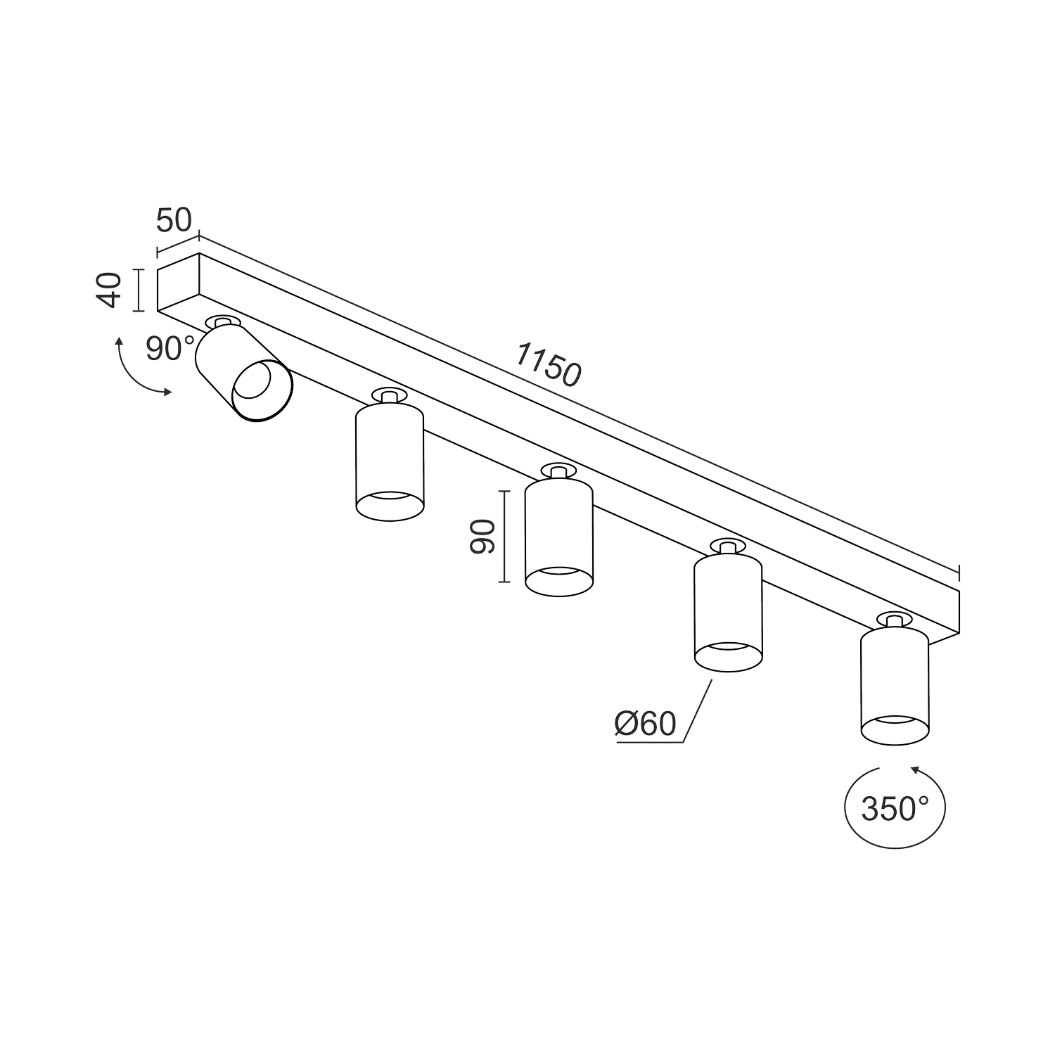 Накладной  светодиодный светильник Ledron SAGITONY E5 S60 Dim Black