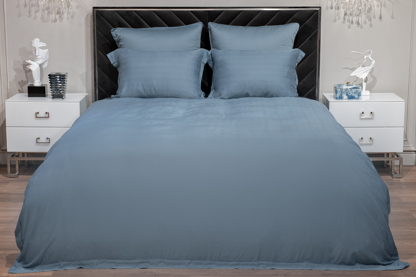 Комплект постельного белья Муар полуторный бамбук сине-зеленый Garda Decor 180JOD-18013