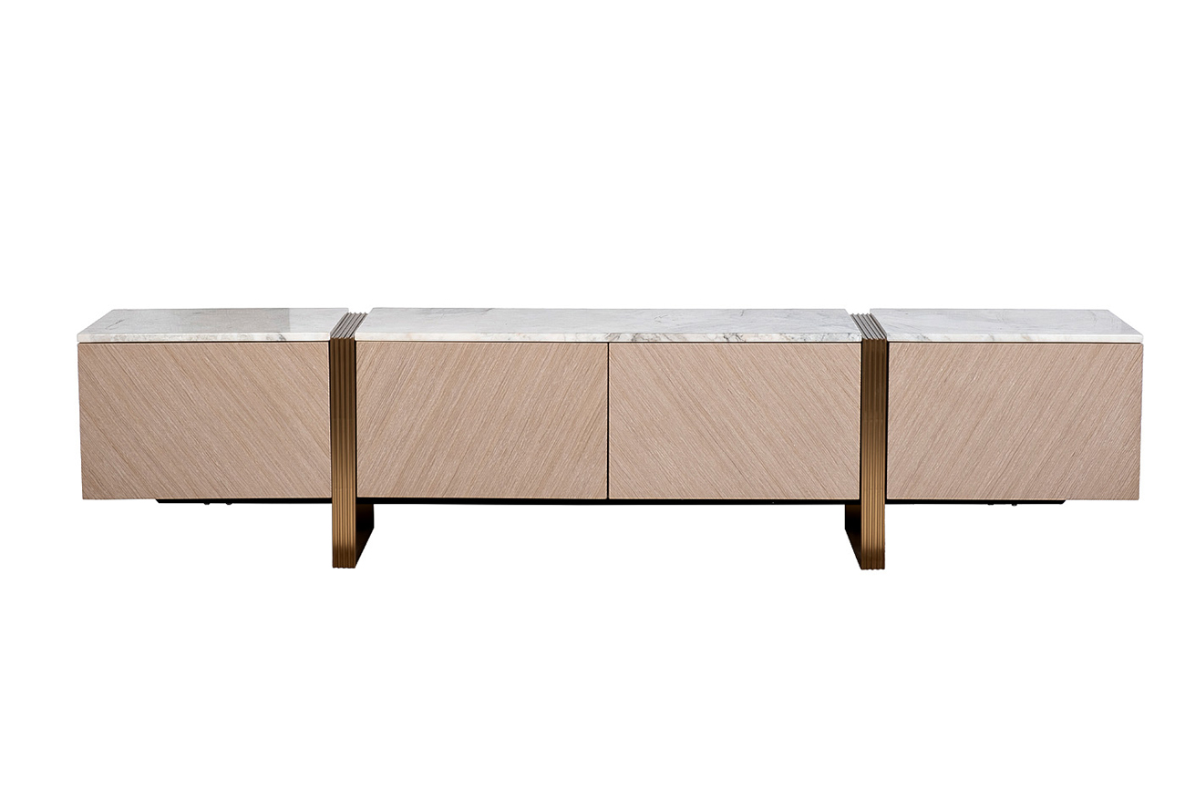 Тумба под телевизор светлый шпон/мраморная столешница Garda Decor 58DB-23185