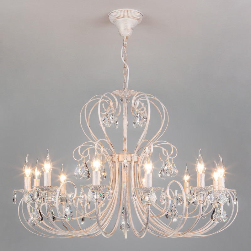 Подвесная люстра Eurosvet 3305/12 белый с золотом/прозрачный хрусталь Strots