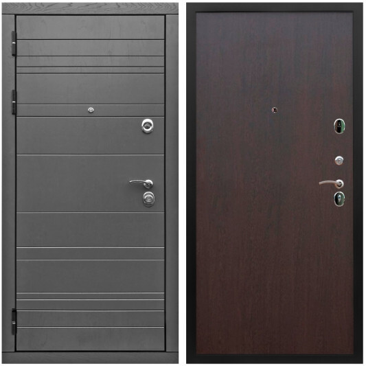 Дверь входная Graf Роял Вуд МДФ 10 мм Роял Вуд графит / МДФ 6 мм ПЭ Венге