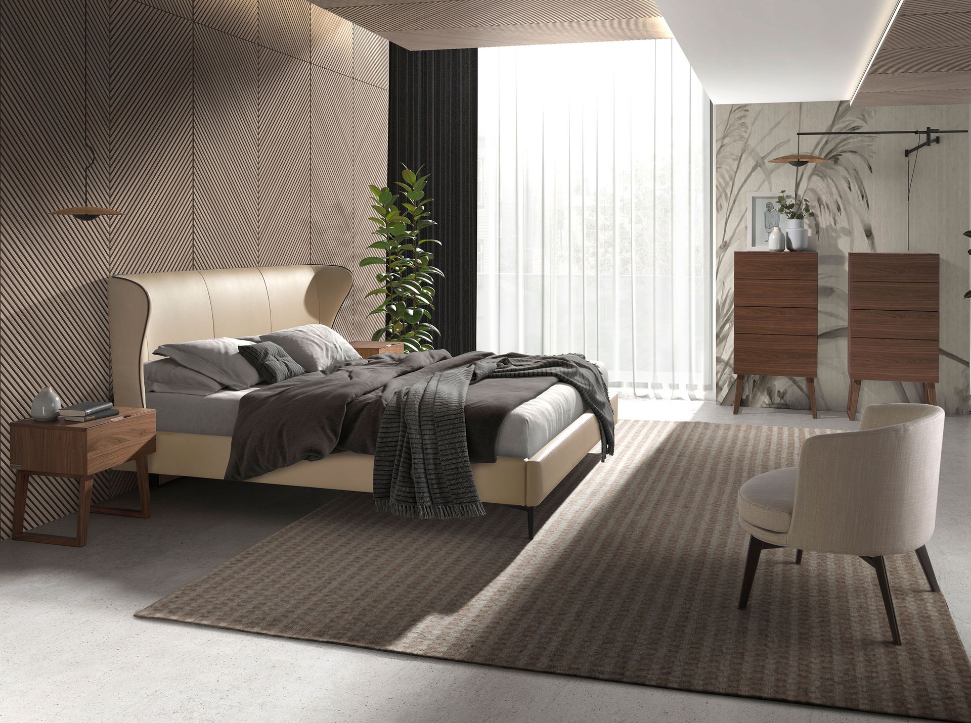 Кровать 7157/GC2002B из экокожи кремового цвета Angel Cerda