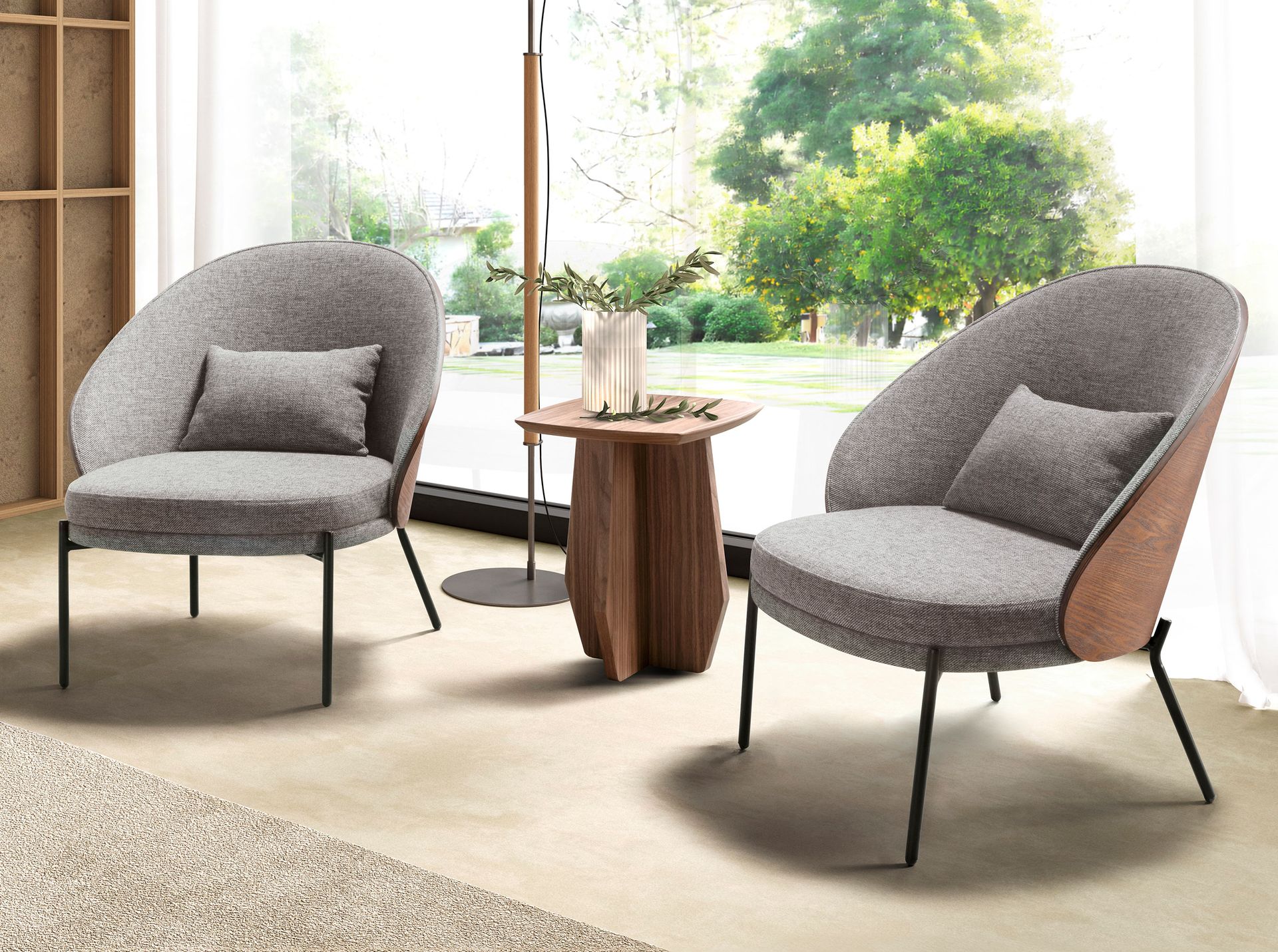 Кресло 5184 из серой ткани и орехового шпона Angel Cerda