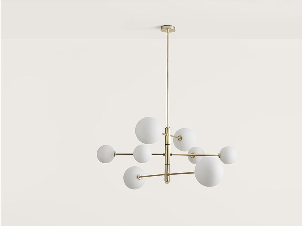 Люстра Atom 8L латунь - белые плафоны Aromas del Campo