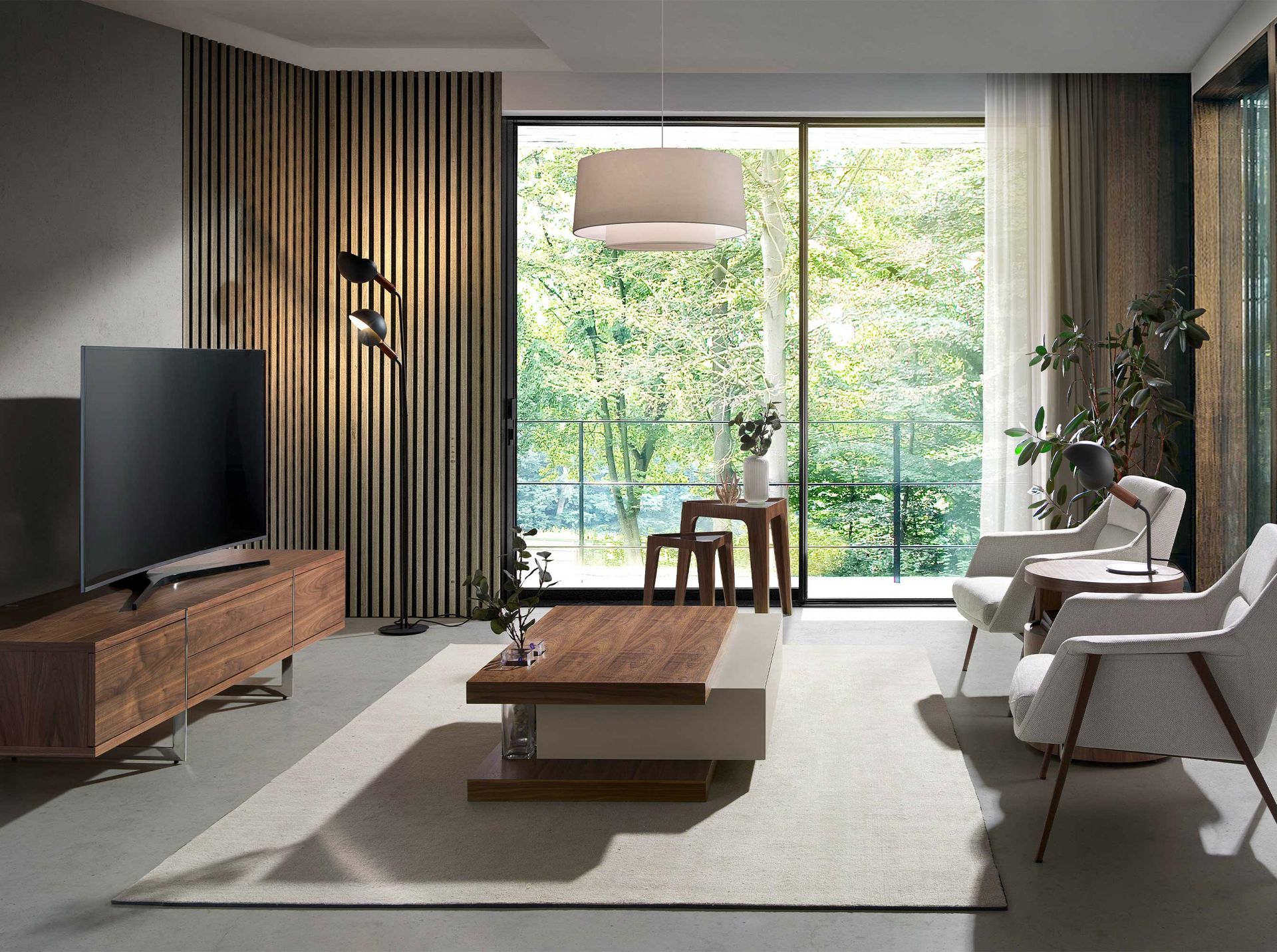 Угловой стол 2106/AC2102CT-055 треугольный из закаленного стекла и орехового дерева Angel Cerda