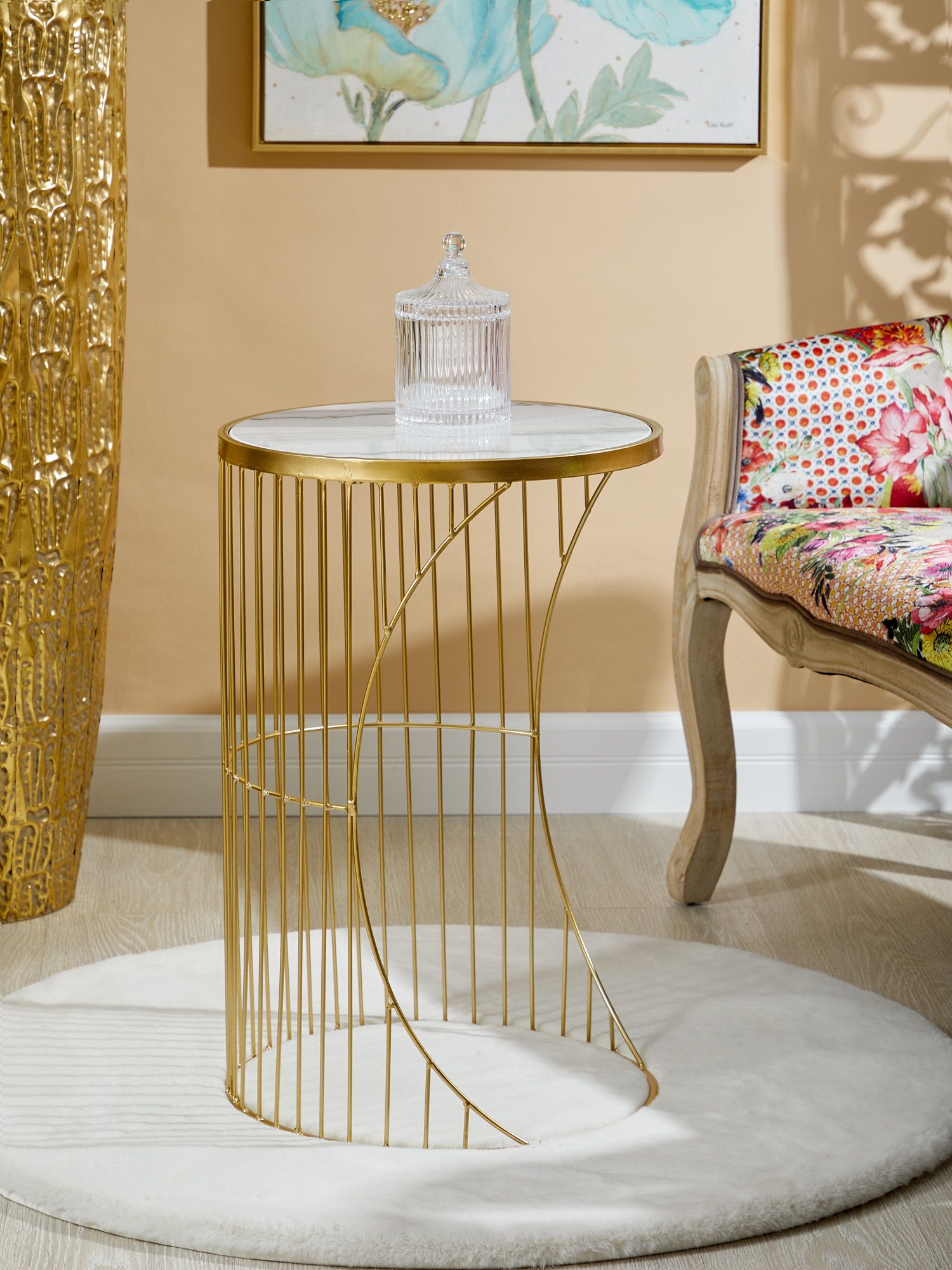 Столик интерьерный с белым мрамором Glasar 54-054