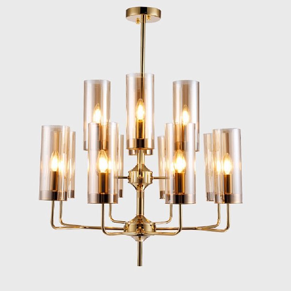 Люстра Agne Brass &amp; Blue Glass Tube Chandelier in 1970 12 Коричневый by ImperiumLoft