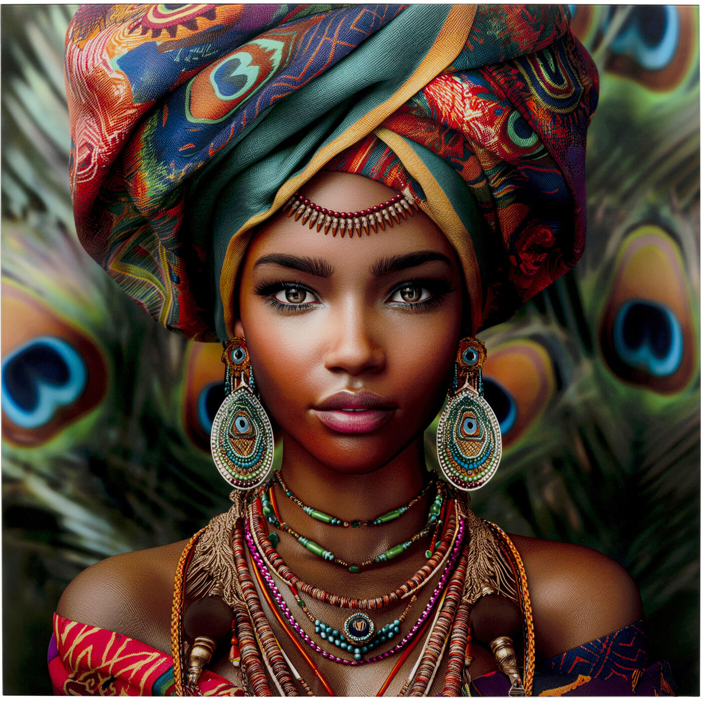 Картина стеклянная Muse Peacock 100x100cm KARE 57676