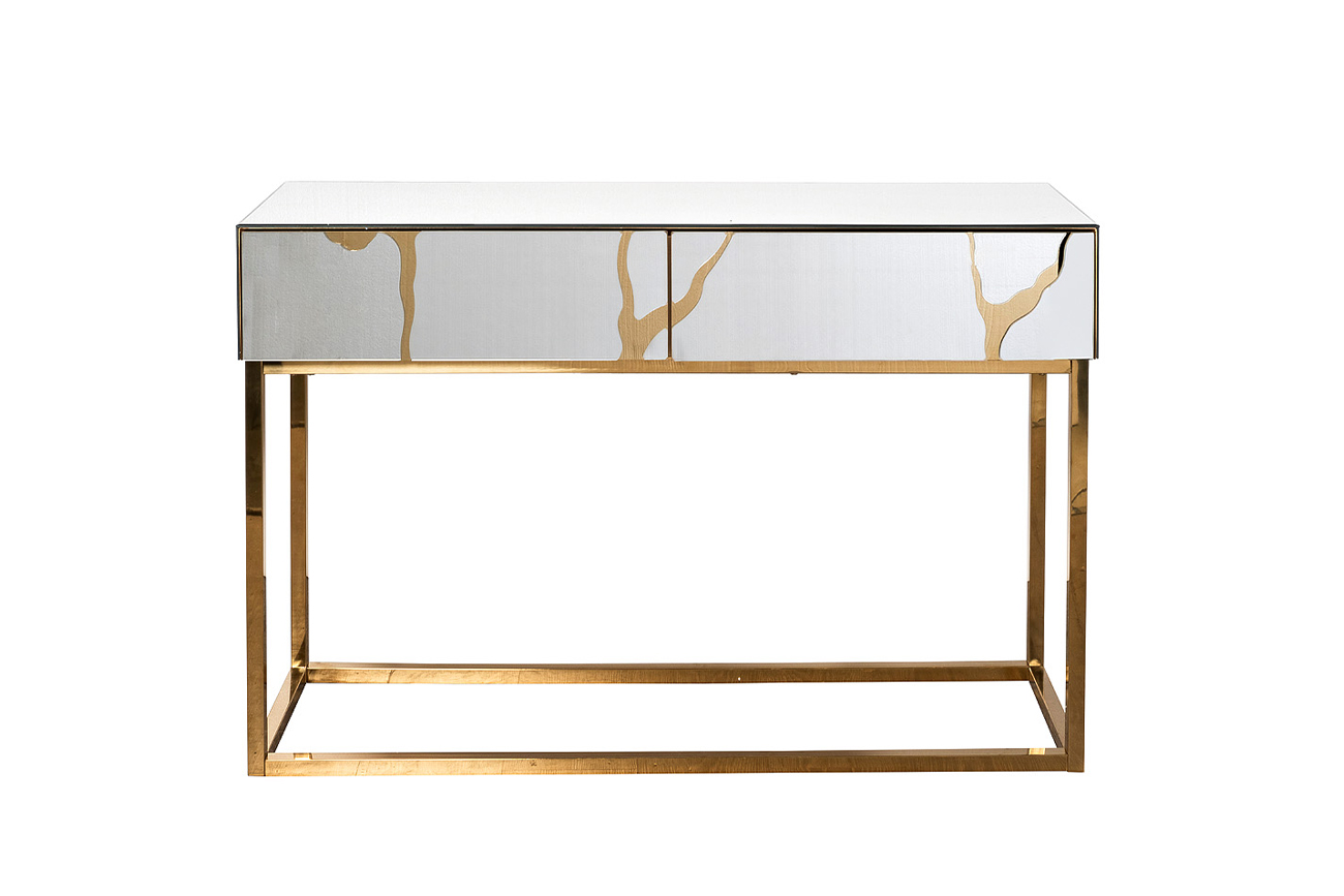 Консоль зеркальная с золотым декором Garda Decor KFG197