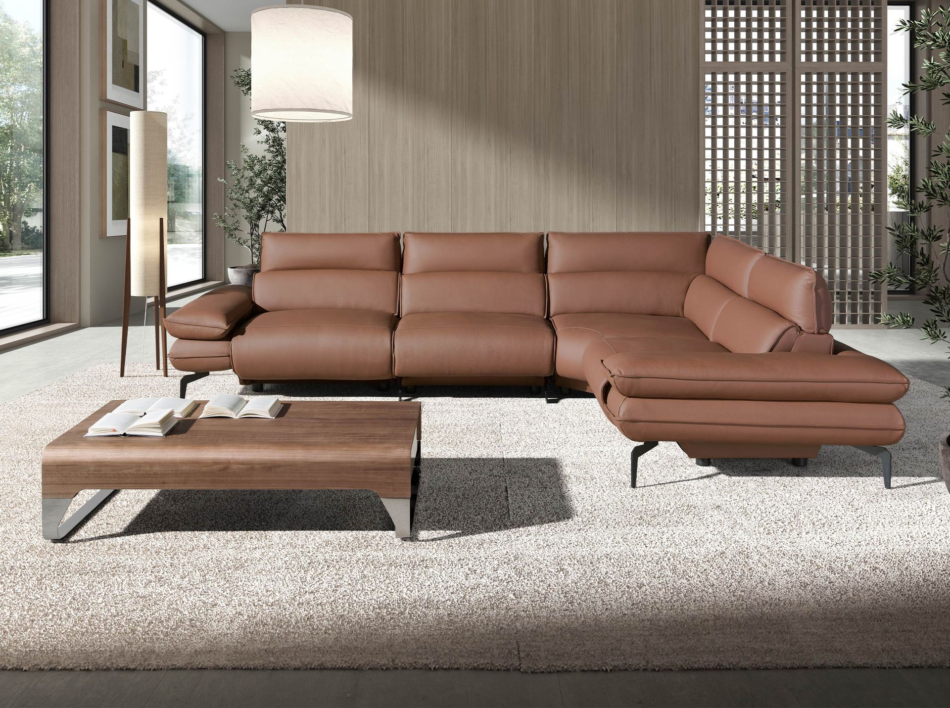 Угловой диван Relax из коричневой кожи, модель 6239 Angel Cerda