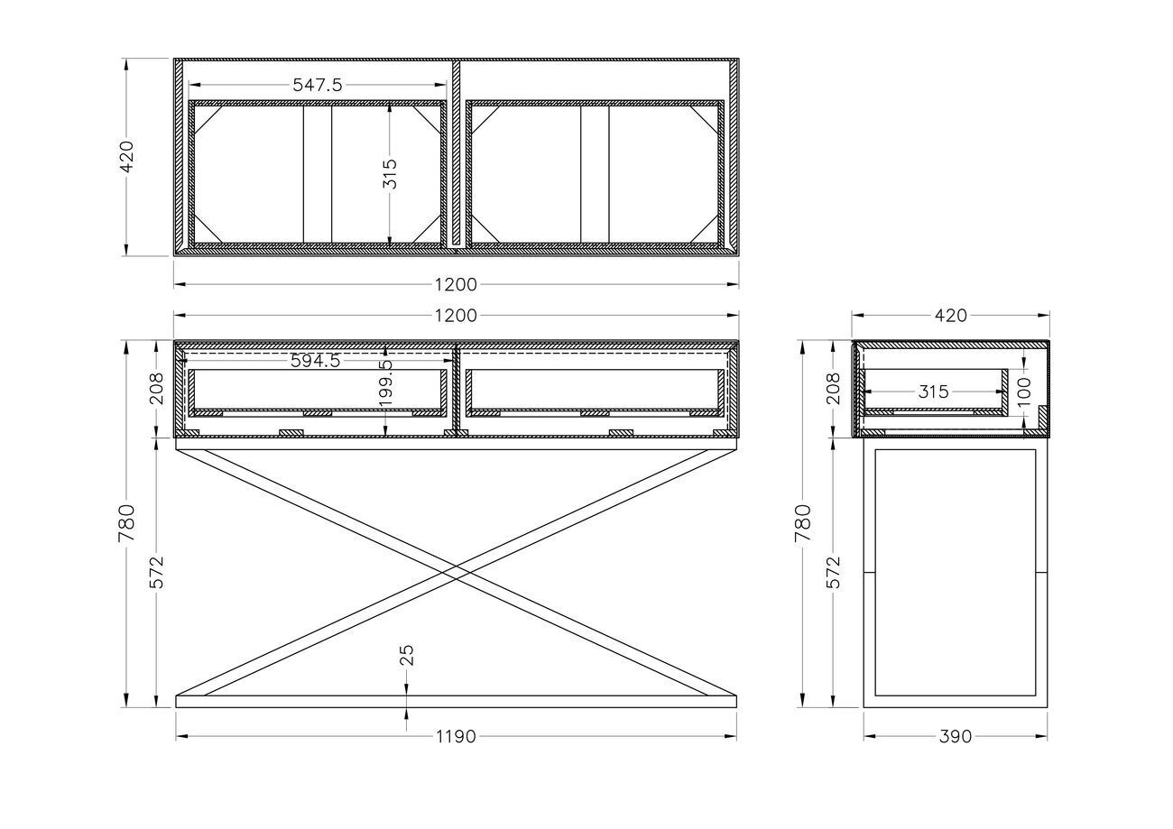 Консоль с 2мя ящиками и матовой зеркальной отделкой Garda Decor KFG113