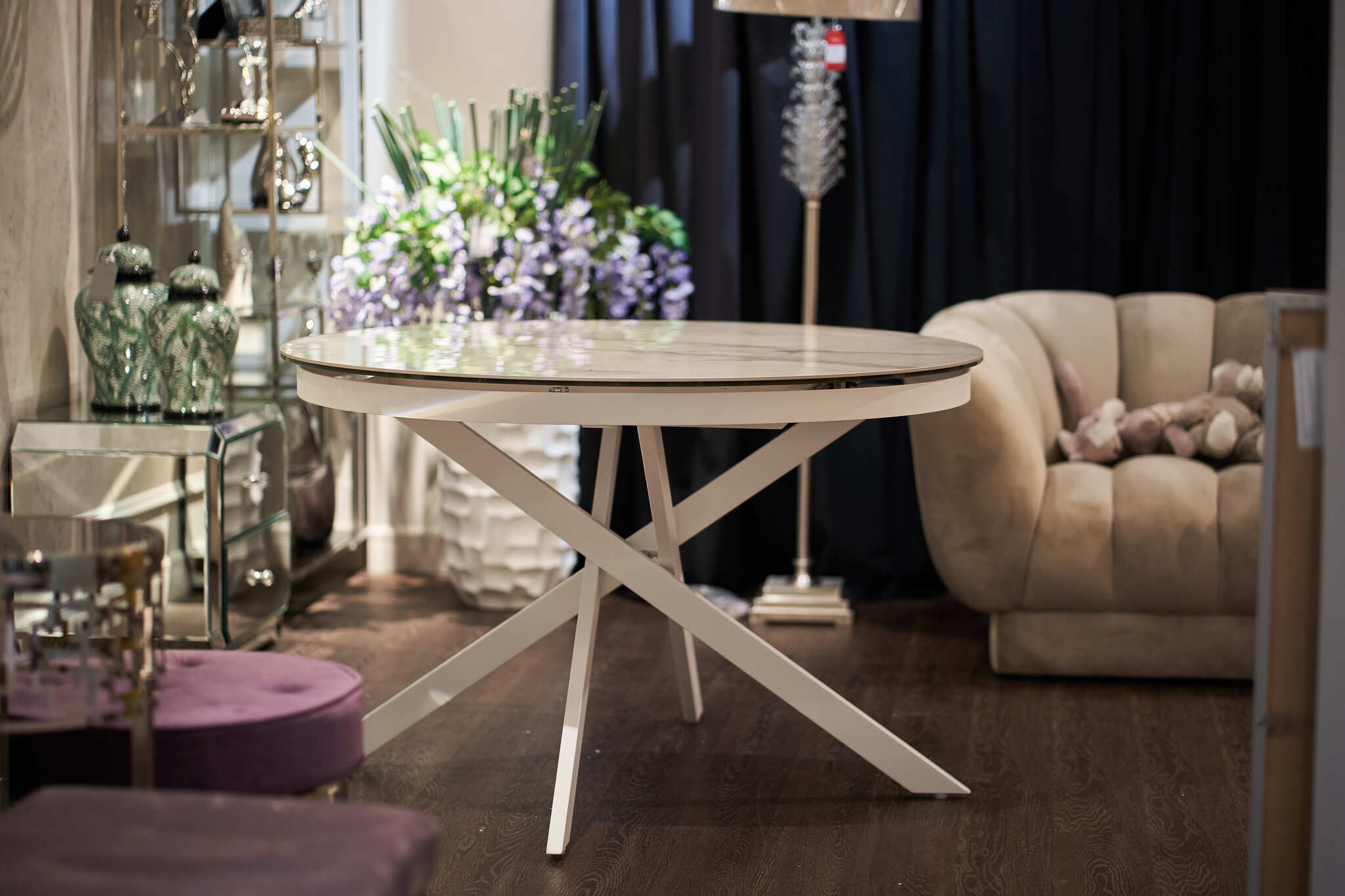 Стол обеденный раскладной круглый керамический белый Garda Decor 83MC-1907DT WH