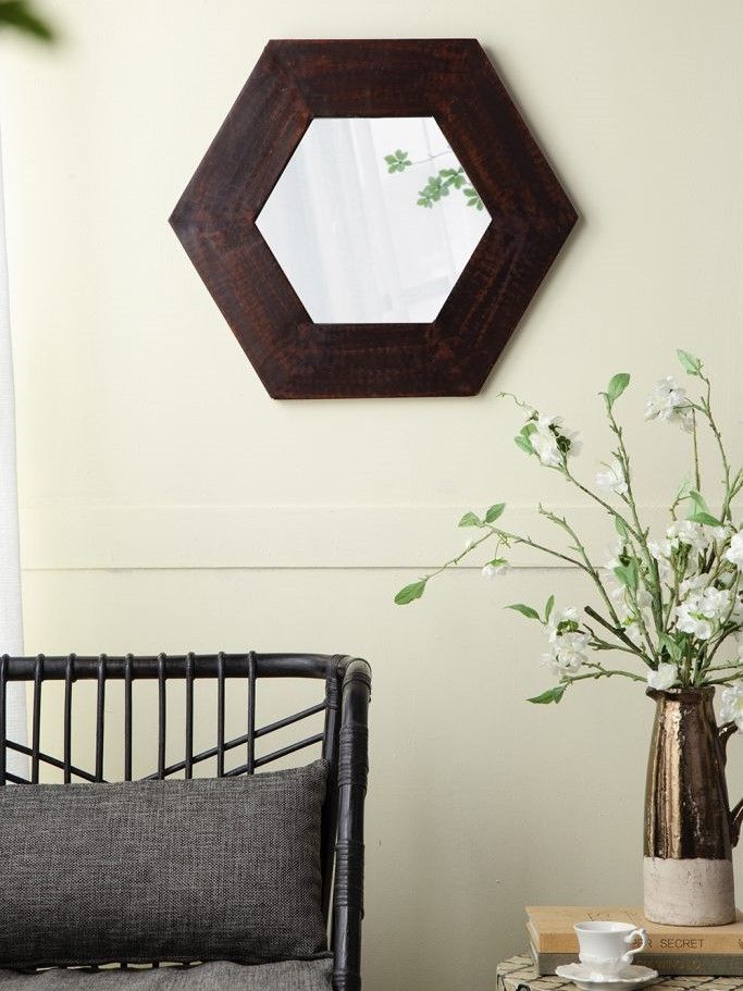 Зеркало настенное из тикового дерева Glasar 85824-BROW