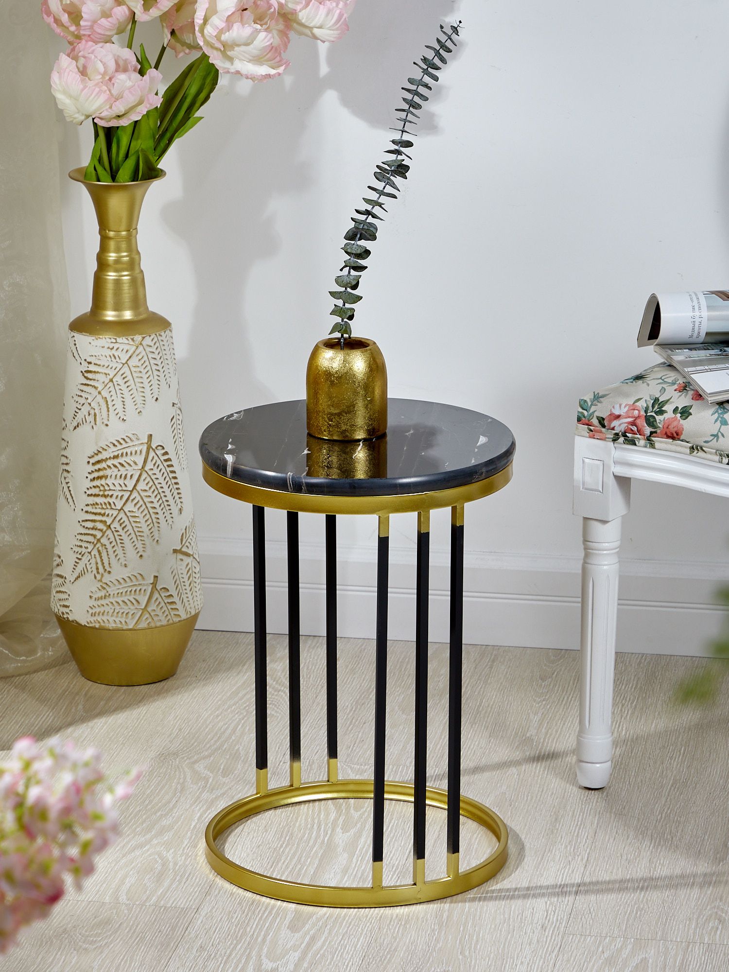 Столик интерьерный с черным мрамором Glasar 54-272