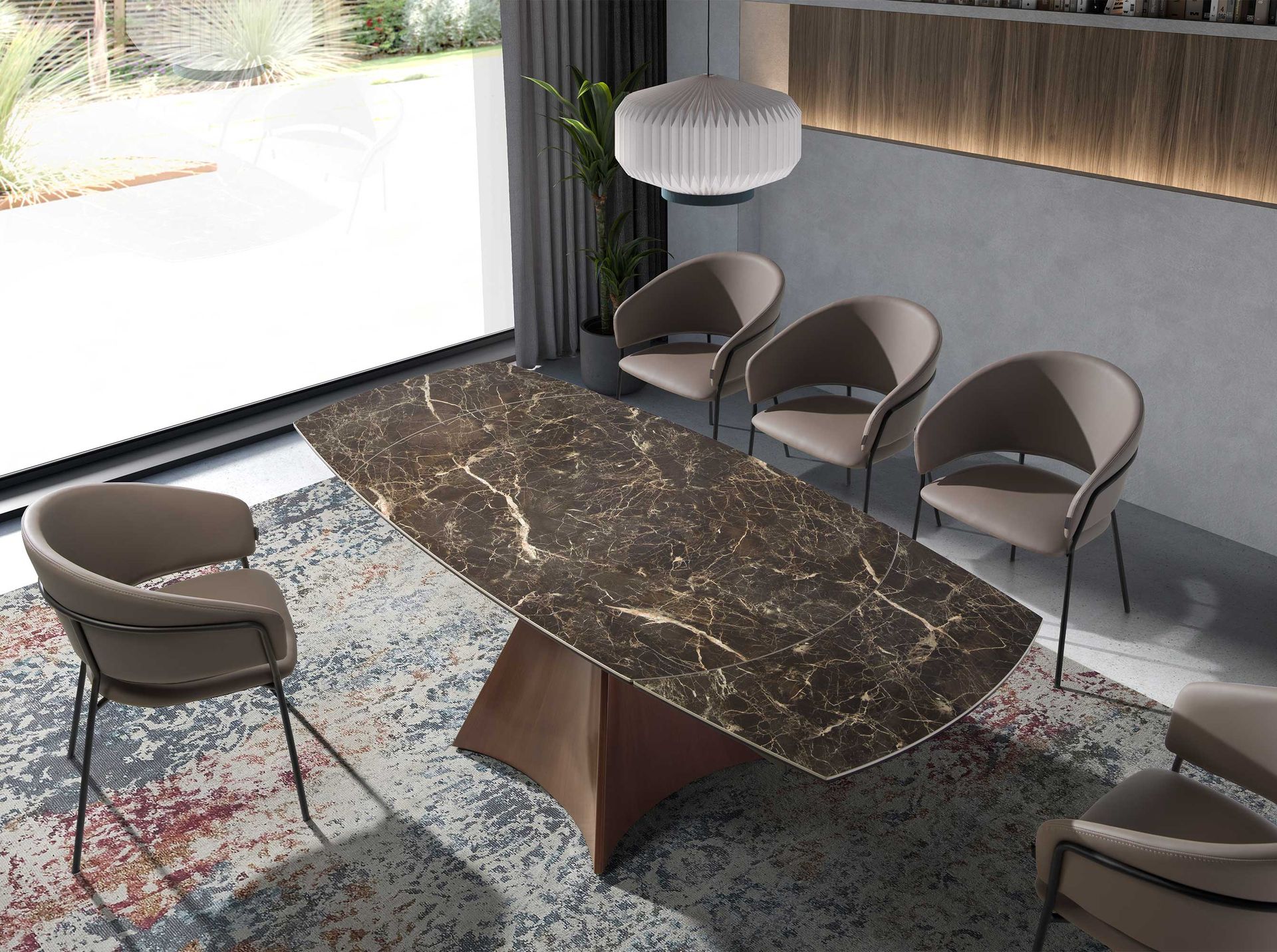 Раздвижной овальный обеденный стол 1113/MC22181DT из мраморной керамики и стали Angel Cerda