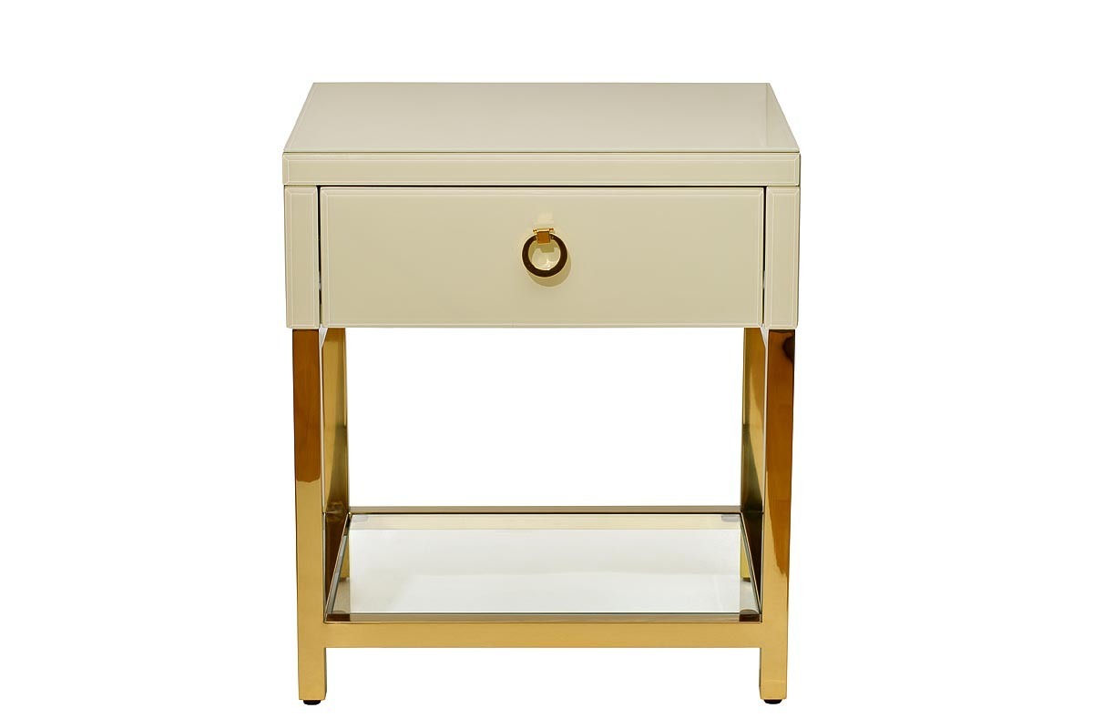 Тумбочка с выдвижным ящиком и стеклянными панелями бежевая Garda Decor KFC763E7