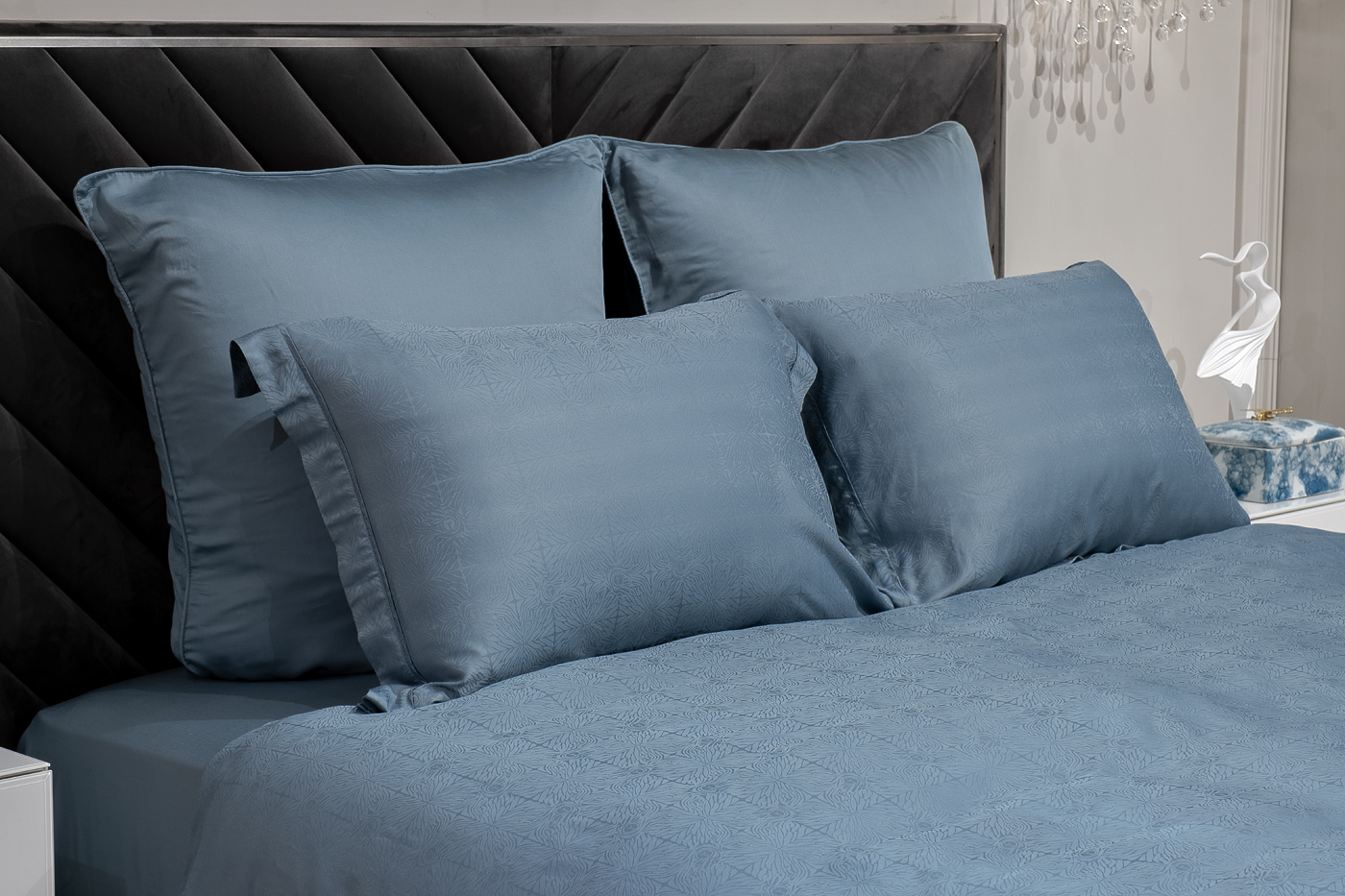 Комплект постельного белья Муар полуторный бамбук сине-зеленый Garda Decor 180JOD-18013