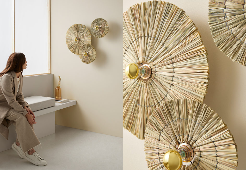 Бра Laos натуральная соломка 30 cm + цоколь 10 cm золотой металл Aromas del Campo