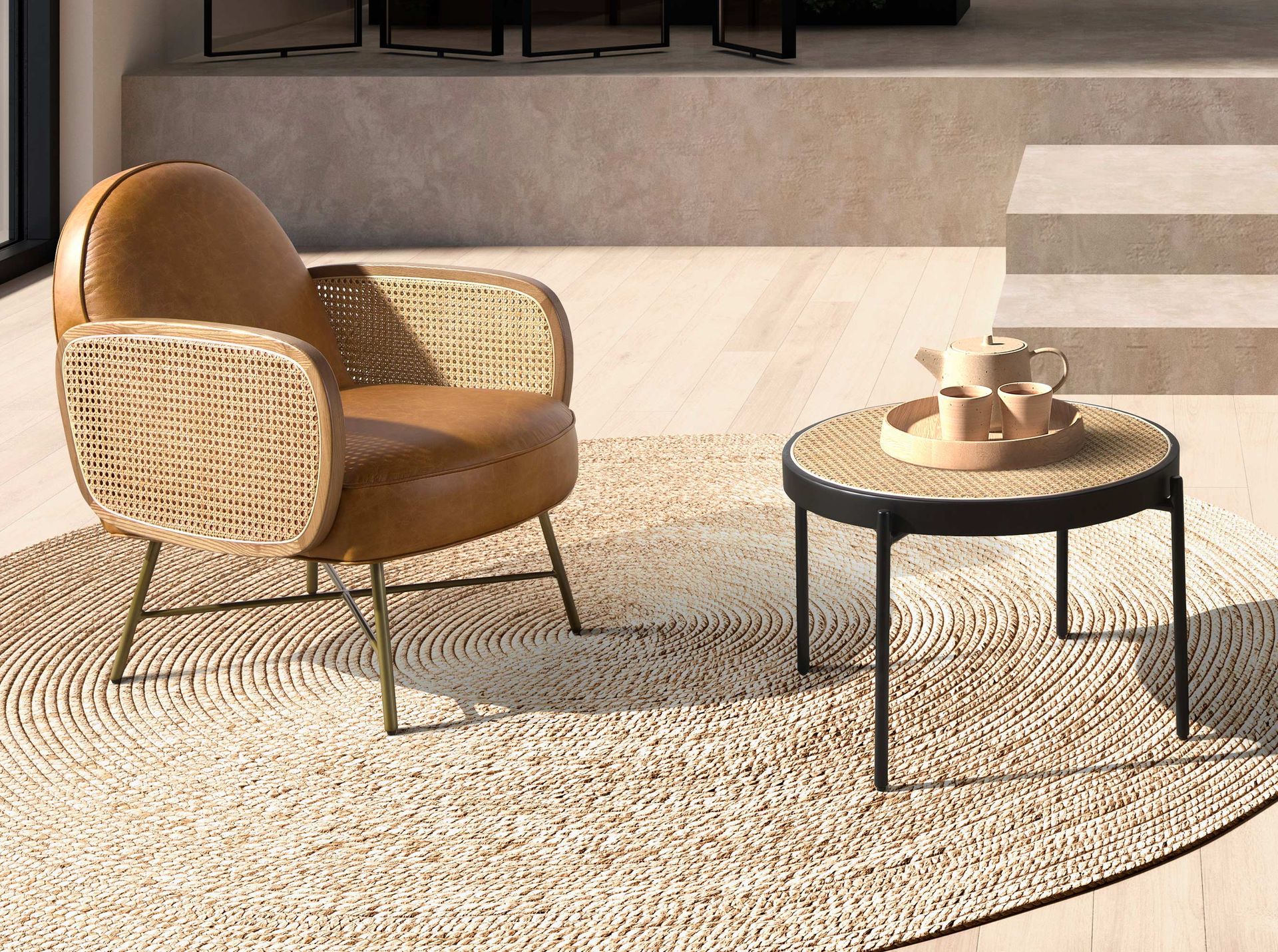 Круглый журнальный столик 2111/TT-S186A из ротанга и стали Angel Cerda