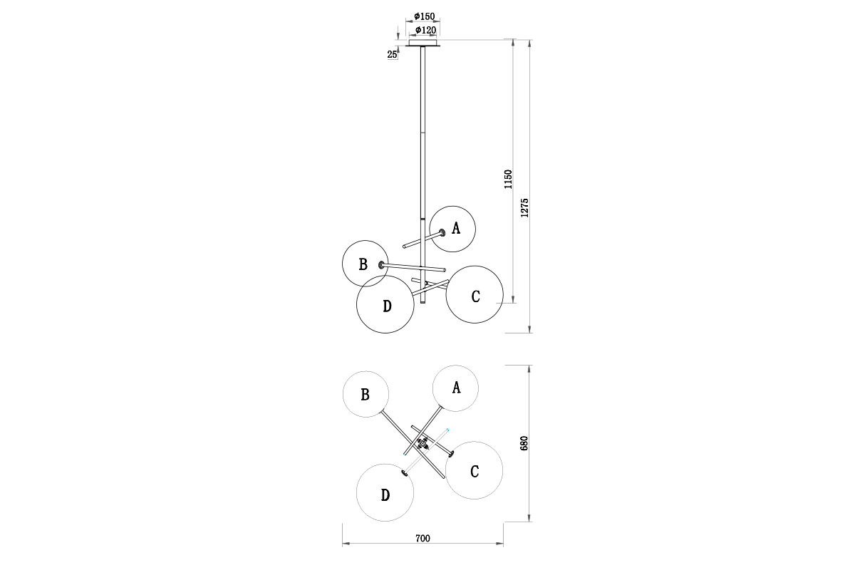 Светильник подвесной "Шары" Garda Decor 20MD2321-4GOLD