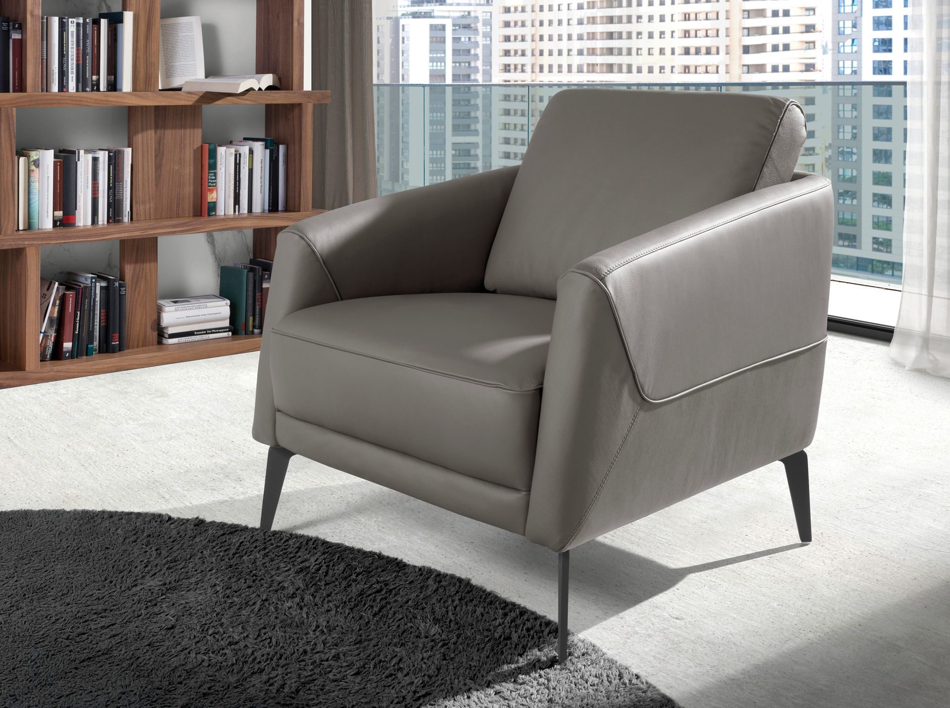 Кресло 5134/KF-A051-M9019 темно-серое кожаное Angel Cerda