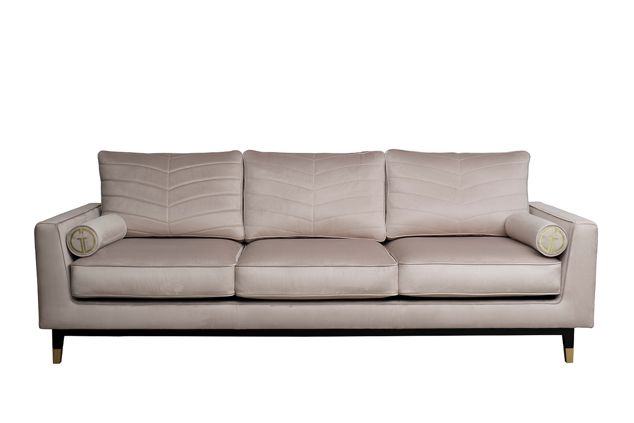 Диван треестный шенилл бежевый с кантом Garda Decor MADRID-Memory-Colt021+Colt030