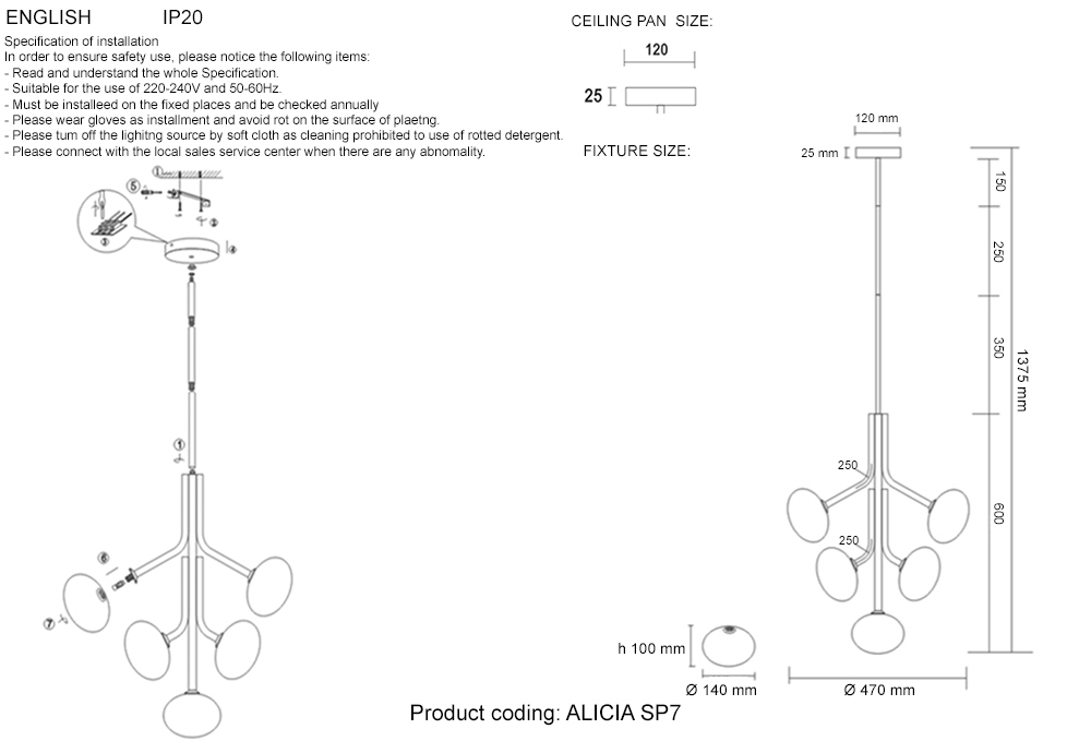 Люстра Crystal Lux ALICIA SP7 CHROME/WHITE