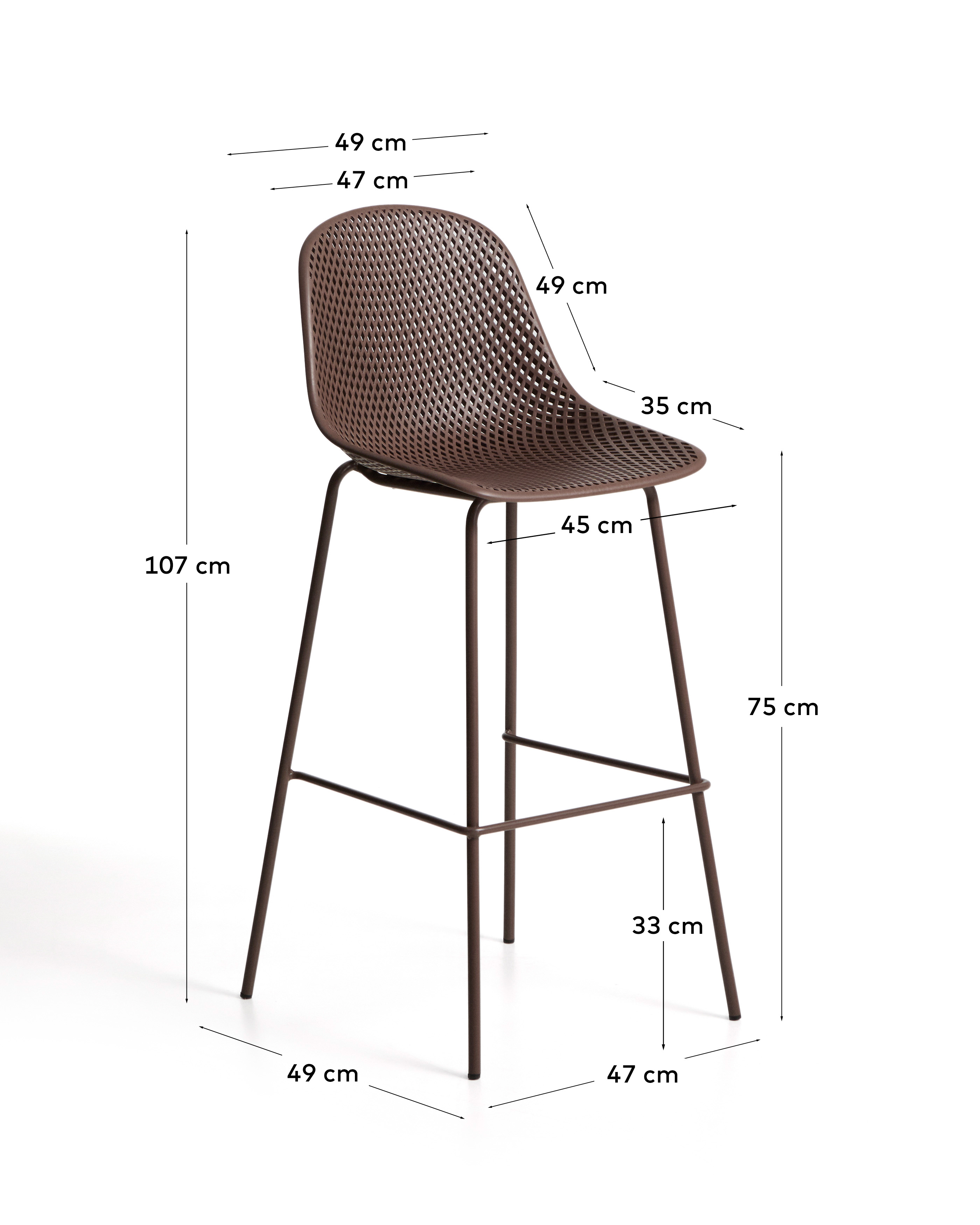 Уличный барный стул Quinby из коричневой стали и пластика, 75 см La Forma 482329