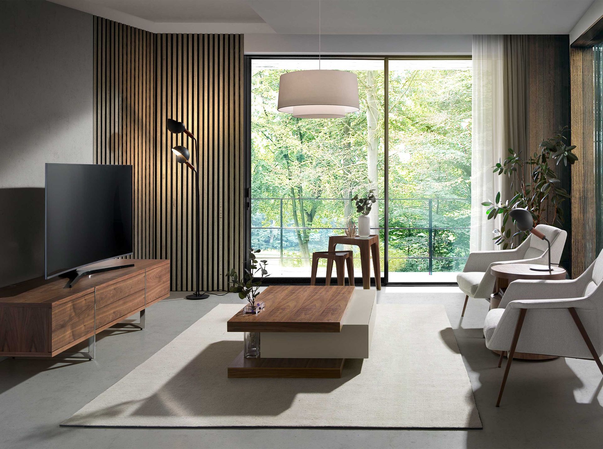 Угловой стол 2107/AC2102CT-045 треугольный из закаленного стекла и орехового дерева Angel Cerda