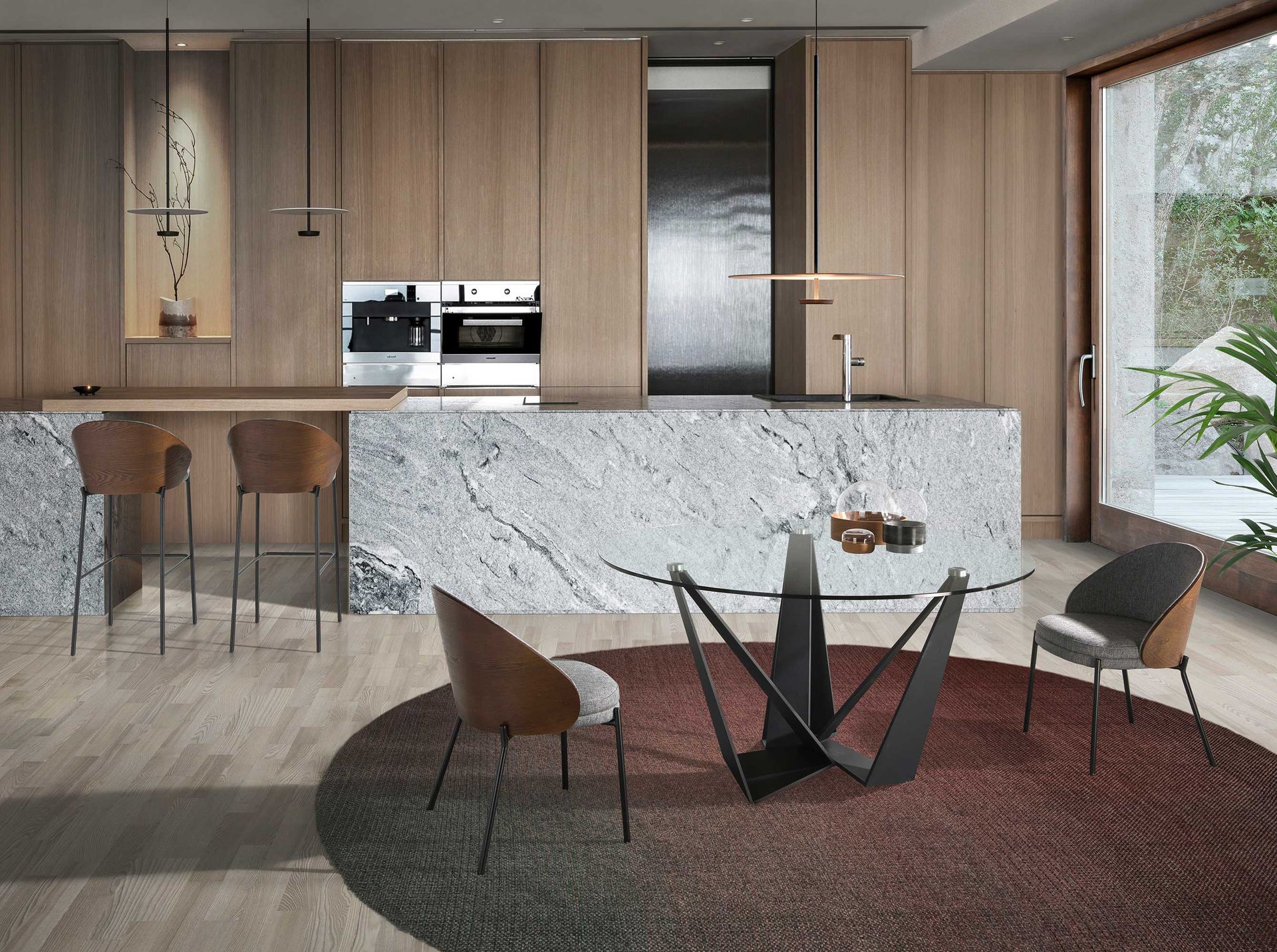 Барный стул 4127/BS-S197 из серой ткани и спинкой из ореха Angel Cerda