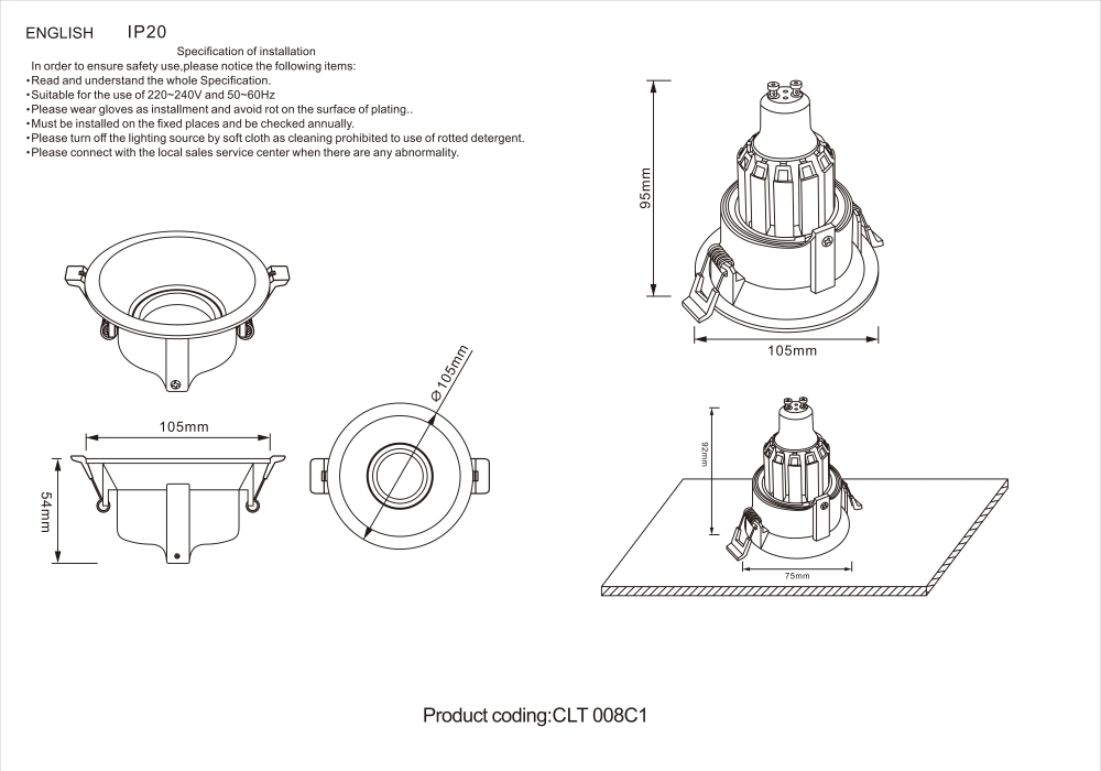Светильник встроенный Crystal Lux CLT 008C1WH